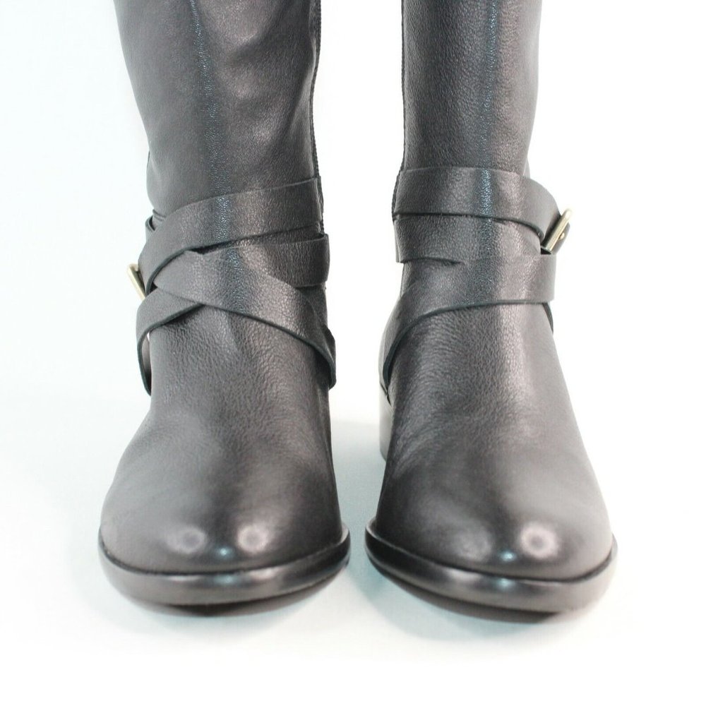 Ann Taylor Sz 5.5 M Amy Black Leather Knee High Full Zip Buckle Riding Boots - Picture 4 of 12